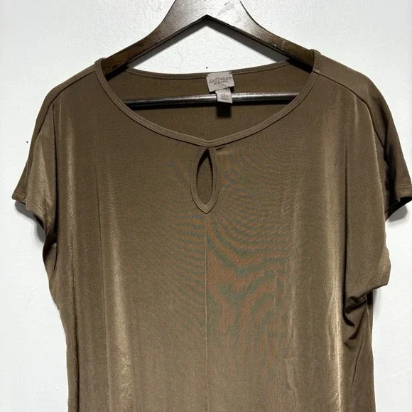 Chicos Tunic Womens M Tan Brown Cap Sleeve Oversized Stretch Knit Basic - Picture 2 of 8